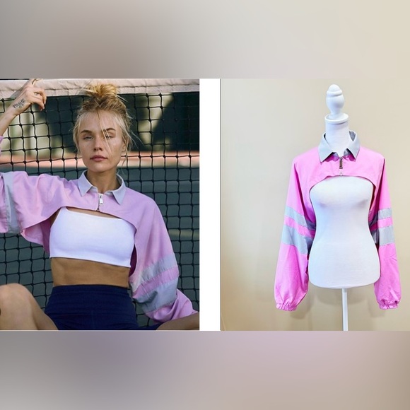FP Movement by Free People Jackets & Blazers - Free People Movement Swift Pink Gray Windbreaker Jacket Bolero Shrub Sz Fits All